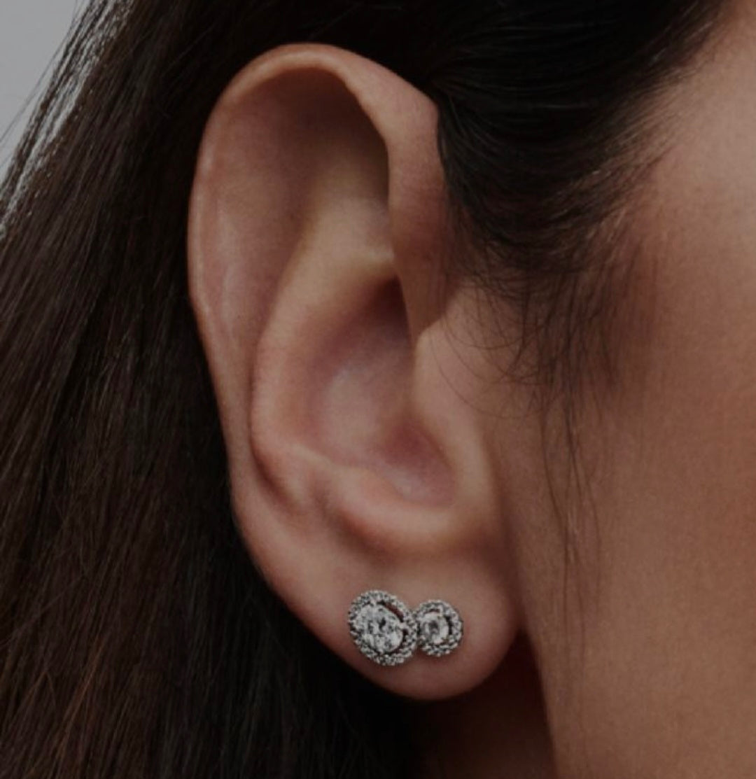 Sterling Silver Embracing Halo Stud Earrings