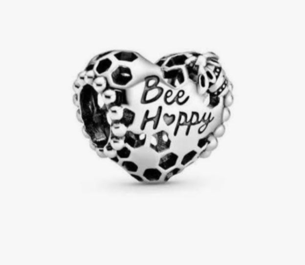 Sterling Silver Bee Happy Bee Heart Charm