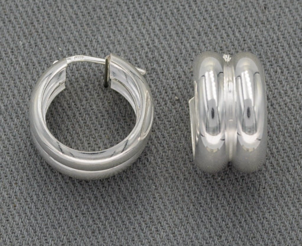 Sterling Silver Double Band Tube 15mm×10mm Earrings - Enchanting Charms
