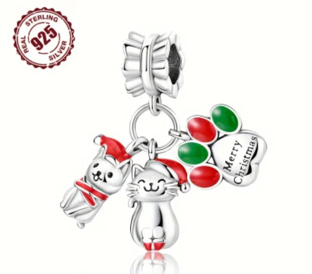 Sterling Silver Merry Christmas Happy Pets Charm