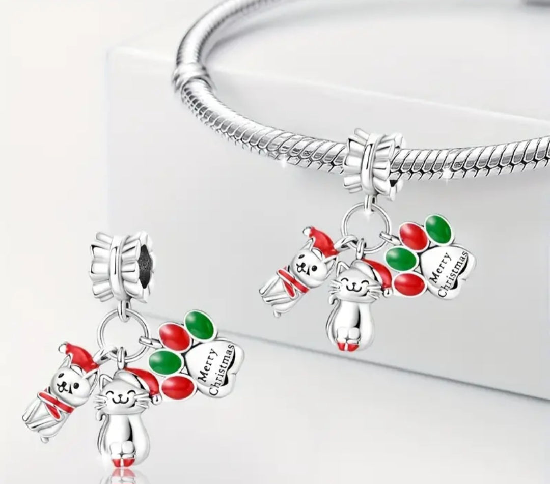 Sterling Silver Merry Christmas Happy Pets Charm