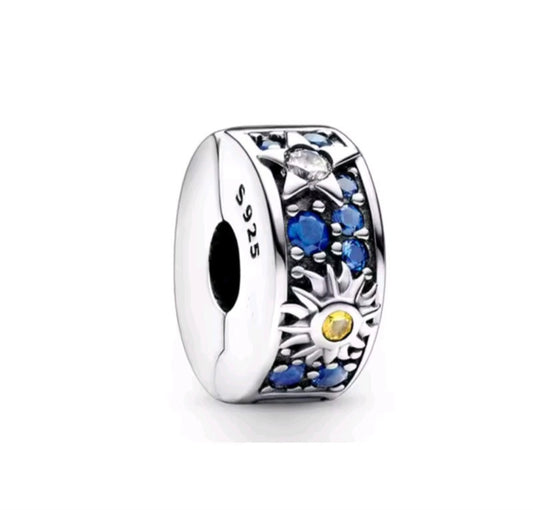 Sterling Silver Moon & Sun Sparkling Clip Charm