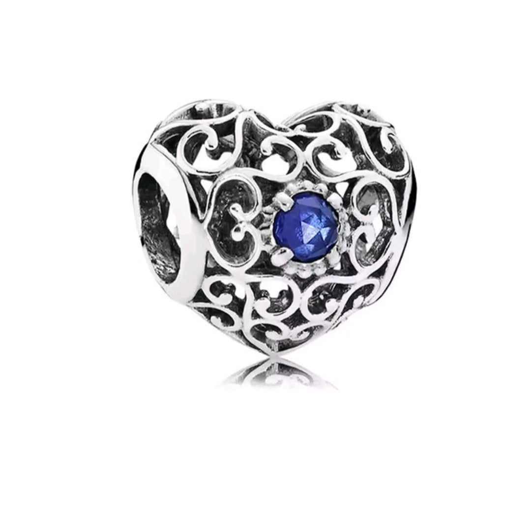 Sterling Silver Blue Vintage Heart Charm
