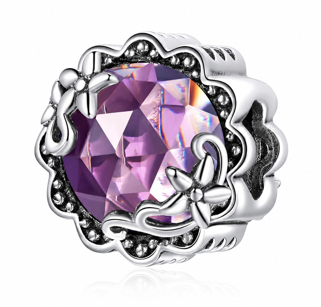 Sterling Silver Purple Pink Flower Charm