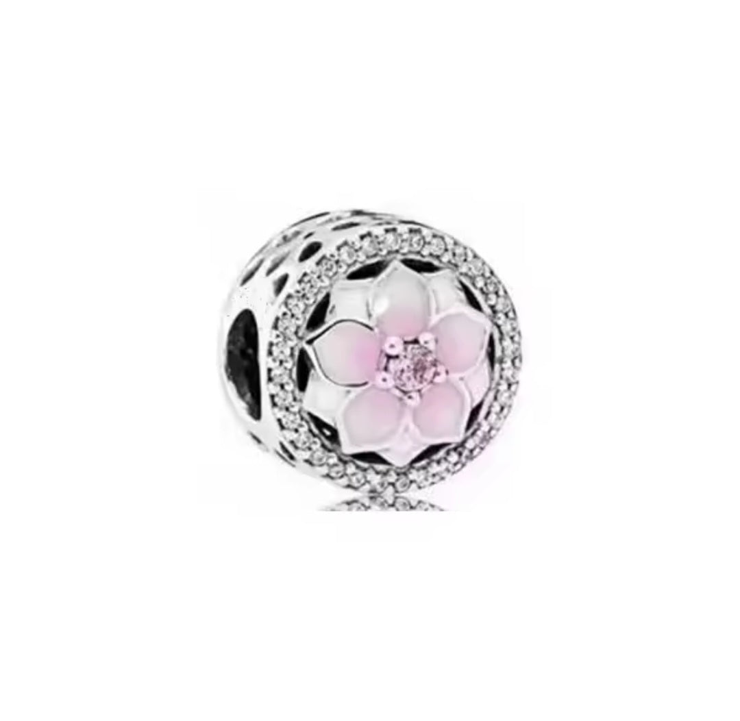 Steing Silver Sparkling Magnolia Flower Charm - Enchanting Charms