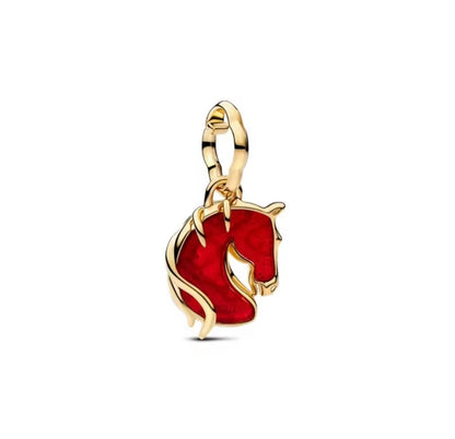 Sterling Silver 14k Gold Plated Red Fire Horse Murano Charm - Enchanting Charms