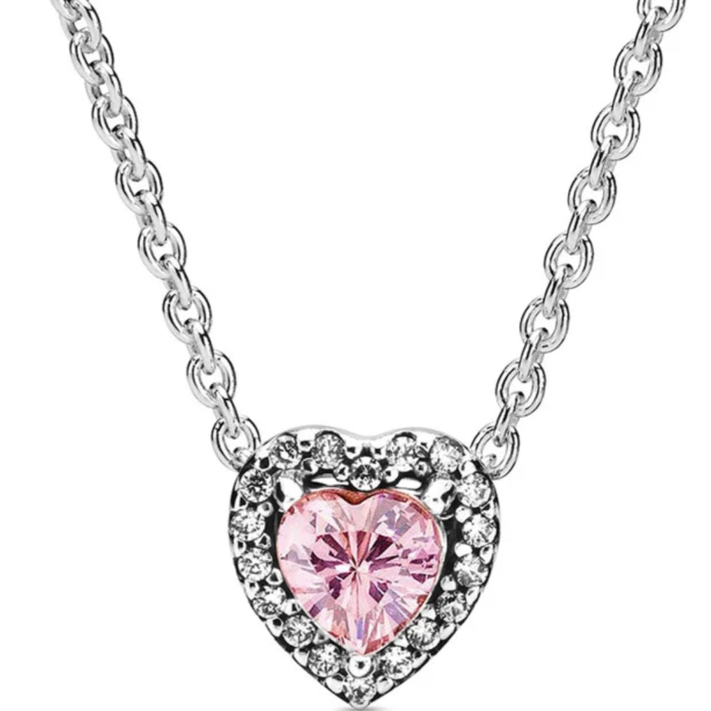 Sterling Silver 42cm Pink Elevated Heart Necklace - Enchanting Charms