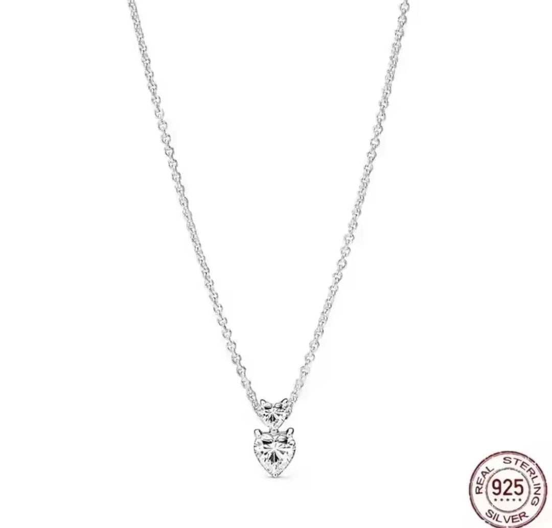Sterling Silver 45cm Double Heart Sparkling Necklace - Enchanting Charms