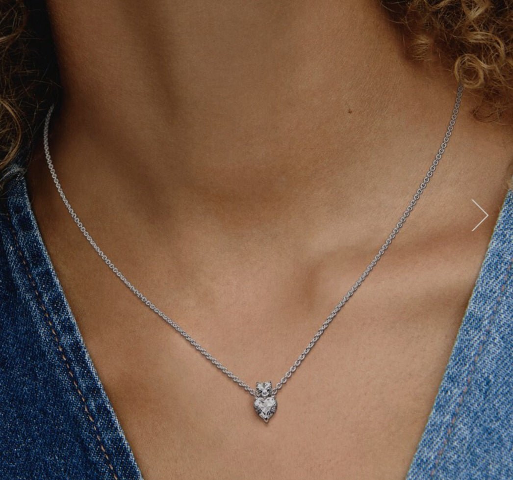 Sterling Silver 45cm Double Heart Sparkling Necklace - Enchanting Charms