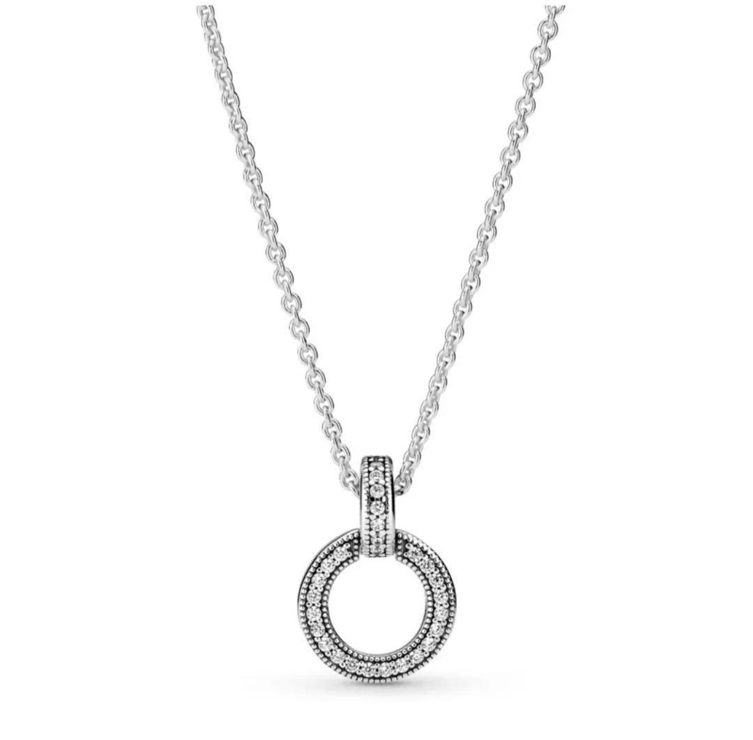 Sterling Silver 45cm Sparkling Pave Circle Pendant Necklace - Enchanting Charms