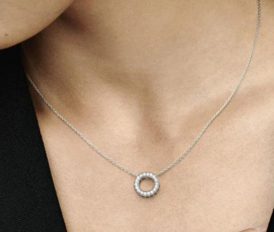 Sterling Silver 45cm Sparkling Pave Round Necklace - Enchanting Charms