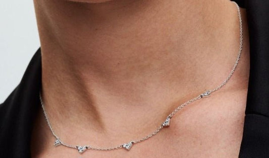 Sterling Silver 45cm Triple Stone Sparkling Heart Necklace - Enchanting Charms