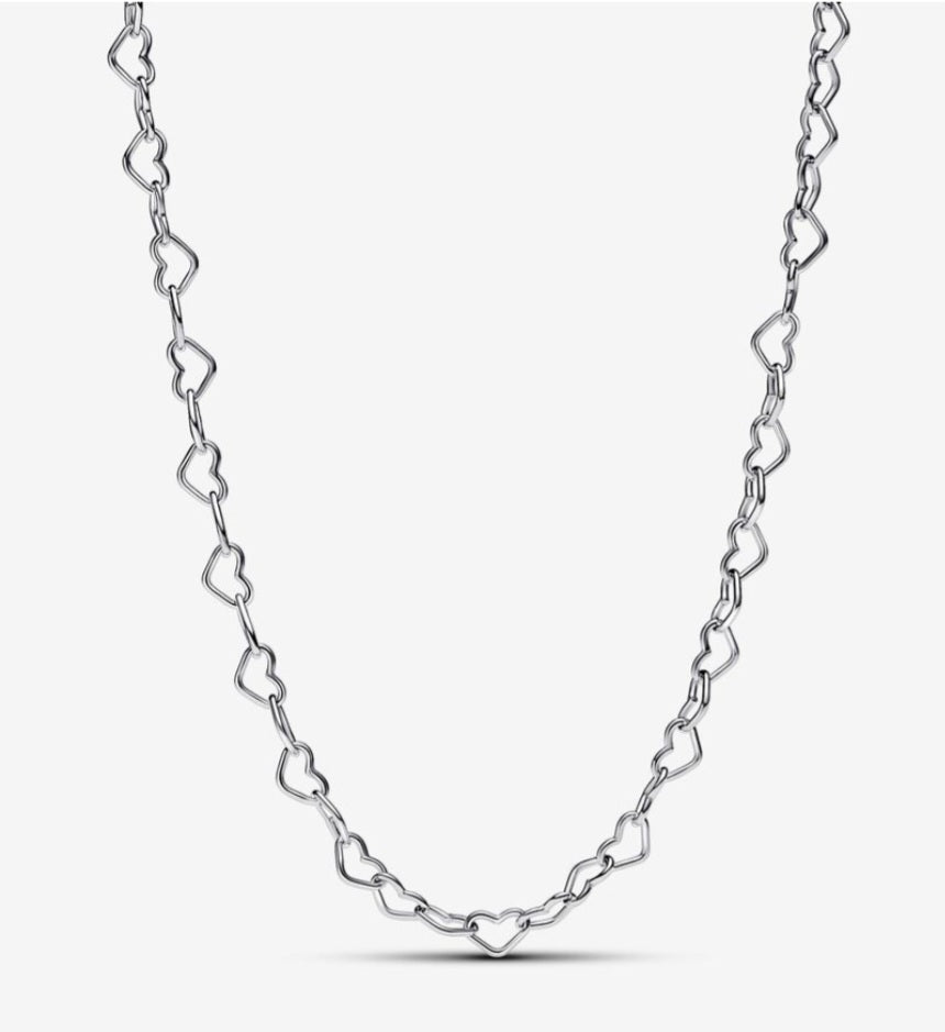 Sterling Silver 58cm Linked Hearts Necklace - Enchanting Charms