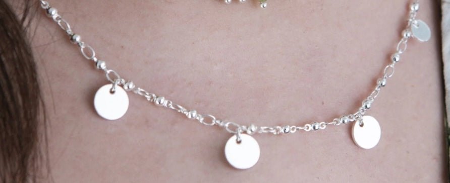 Sterling Silver 8 Disc With Poppy Dots 42+3 cm Necklace - Enchanting Charms