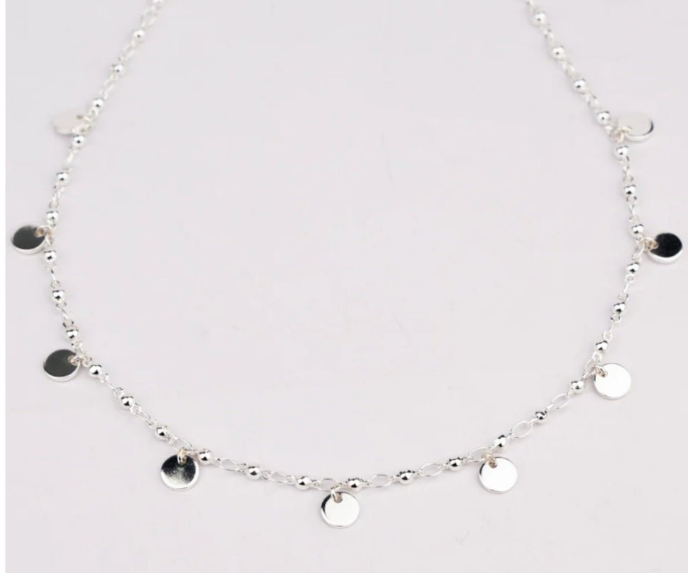 Sterling Silver 8 Disc With Poppy Dots 45+3cm Necklace - Enchanting Charms