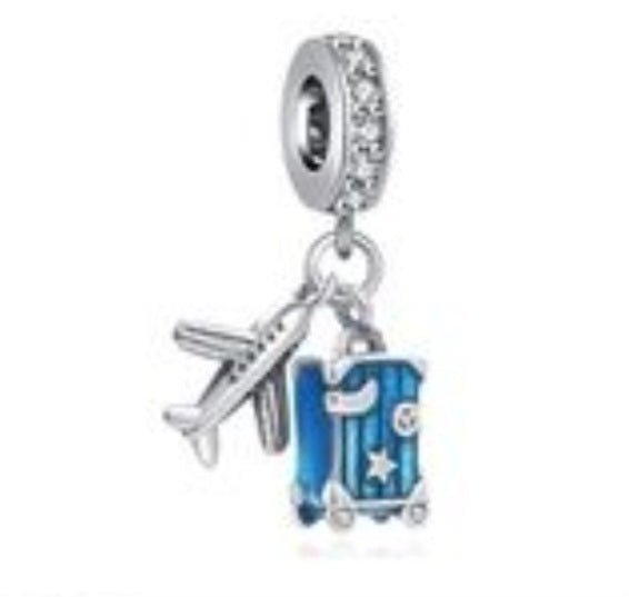 Sterling Silver Aeroplane Blue Suitcase Travel Charm - Enchanting Charms