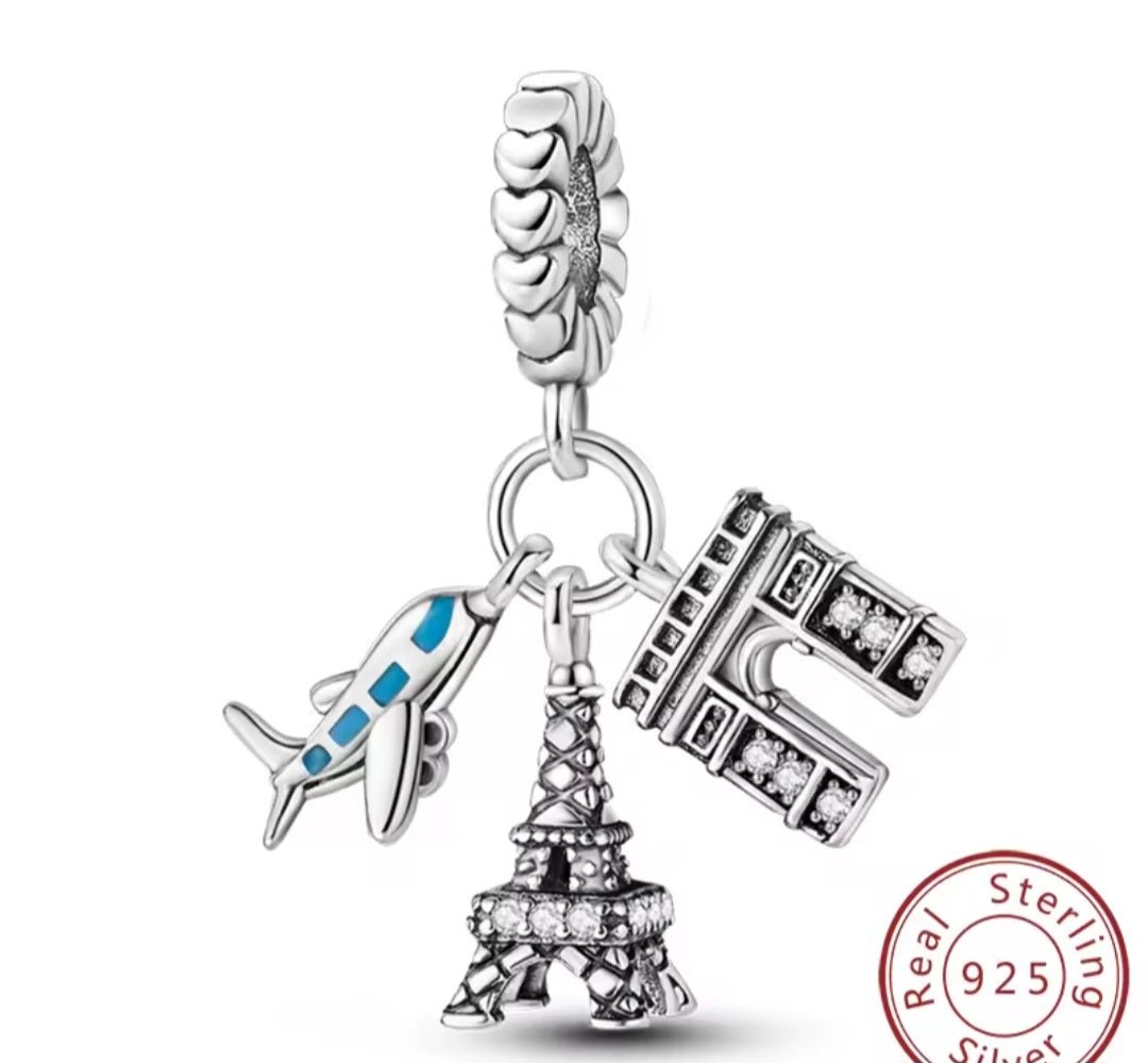 Sterling Silver Aeroplane Eiffel Tower & Arc de Triomph Charm - Enchanting Charms