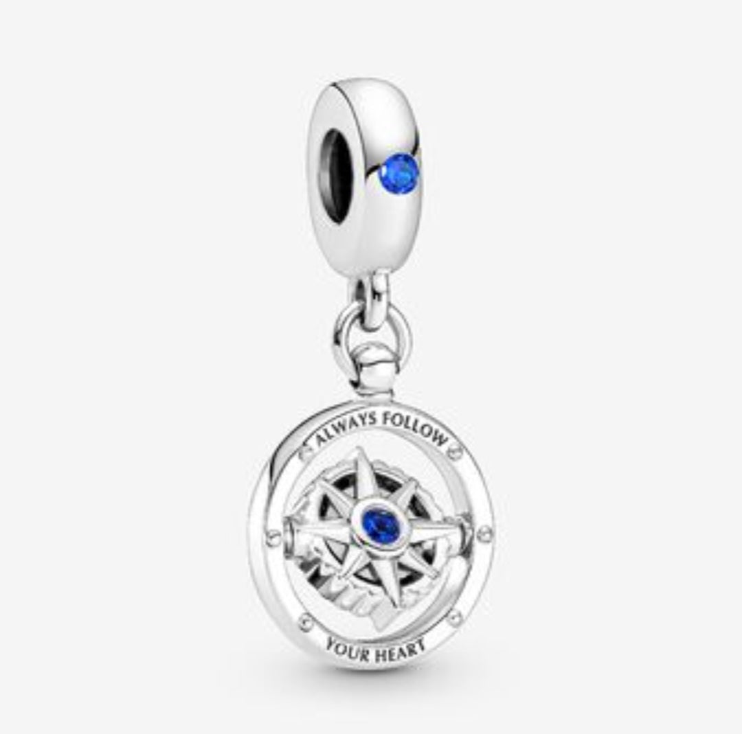 Sterling Silver Always Follow Your Heart Compass Charm - Enchanting Charms