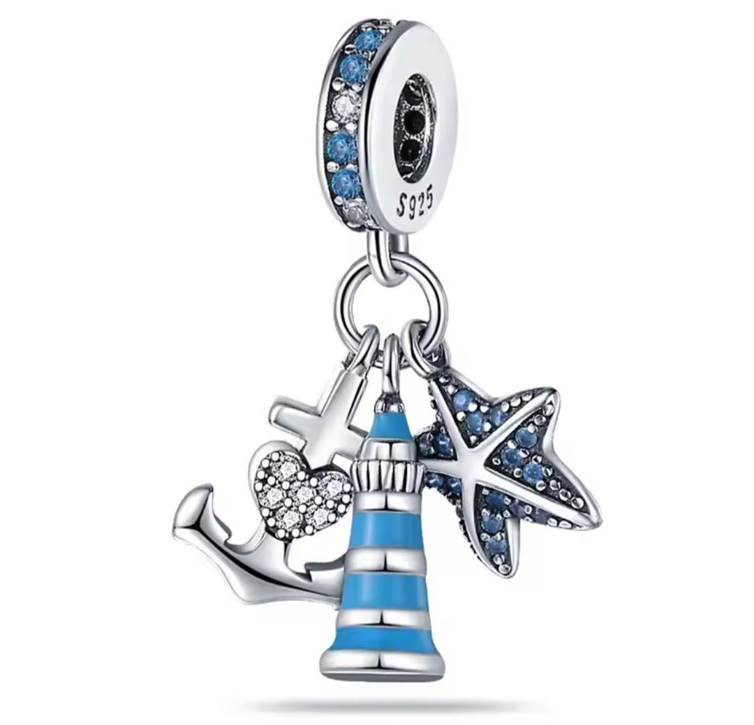 Sterling Silver Anchor Lighthouse Seastar Charm - Enchanting Charms