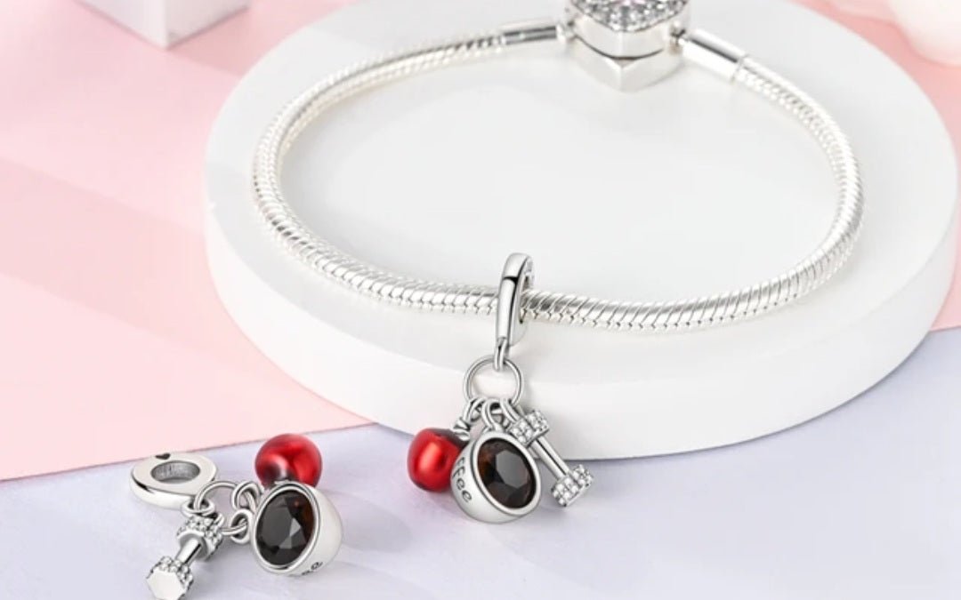 Sterling Silver Apple Coffee Dumbell Charm - Enchanting Charms