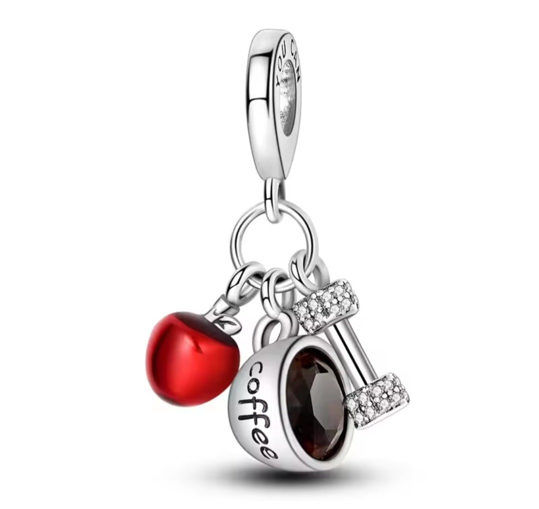 Sterling Silver Apple Coffee Dumbell Charm - Enchanting Charms