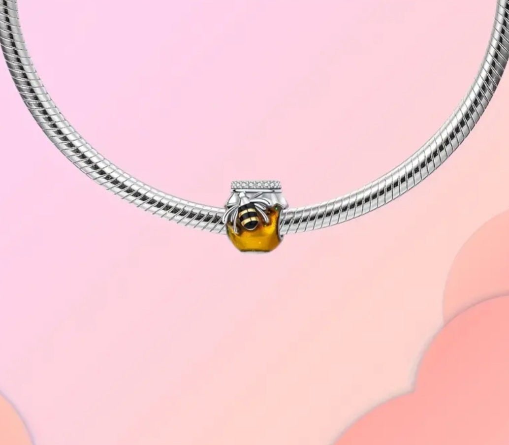 Sterling Silver Bee Honey Jar Charm - Enchanting Charms