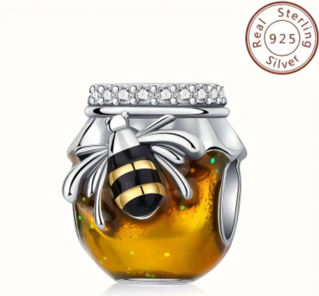 Sterling Silver Bee Honey Jar Charm - Enchanting Charms