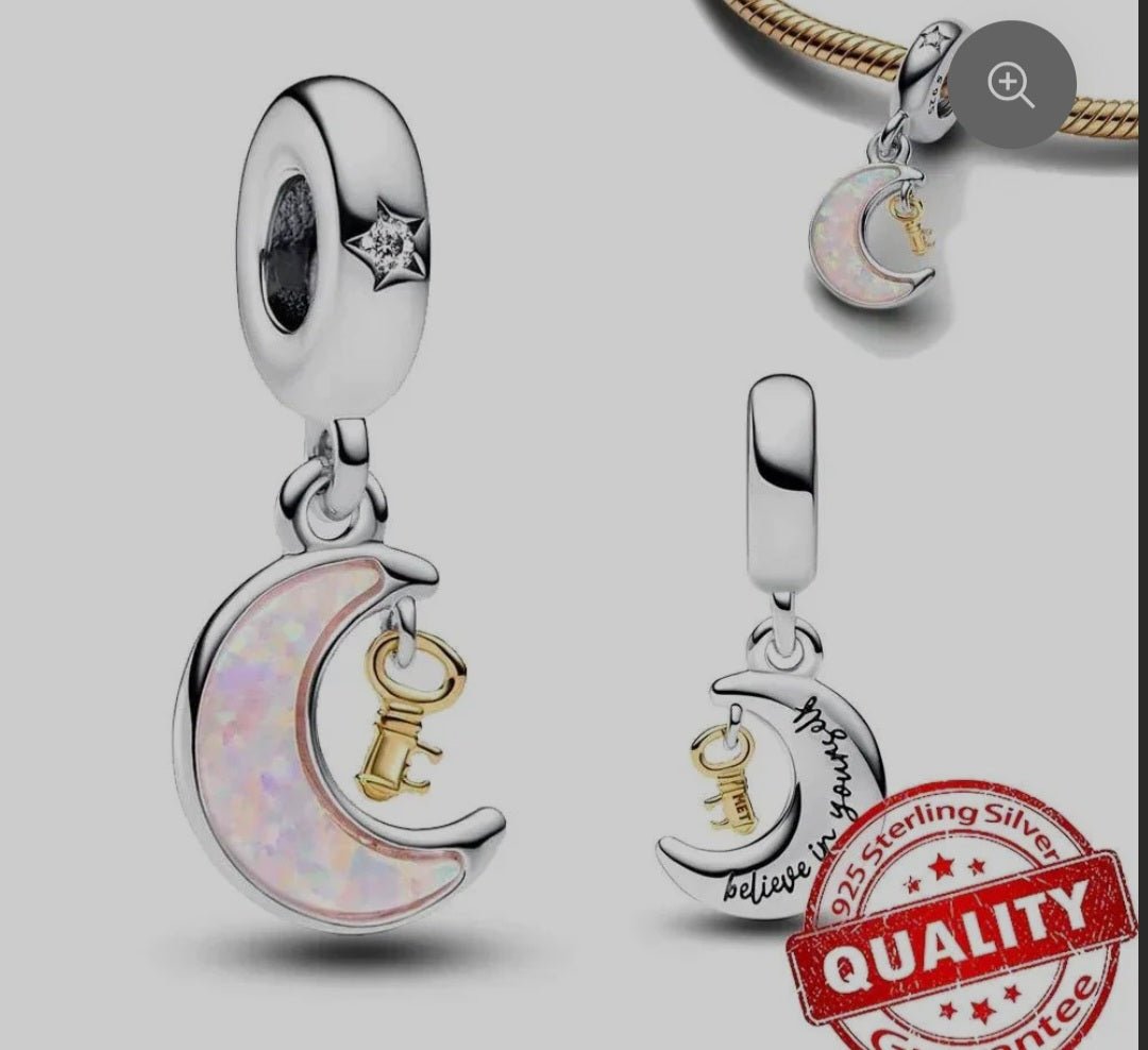 Sterling Silver Believe In Yourself Moon With Key Charm - Enchanting Charms