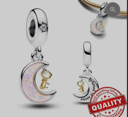 Sterling Silver Believe In Yourself Moon With Key Charm - Enchanting Charms
