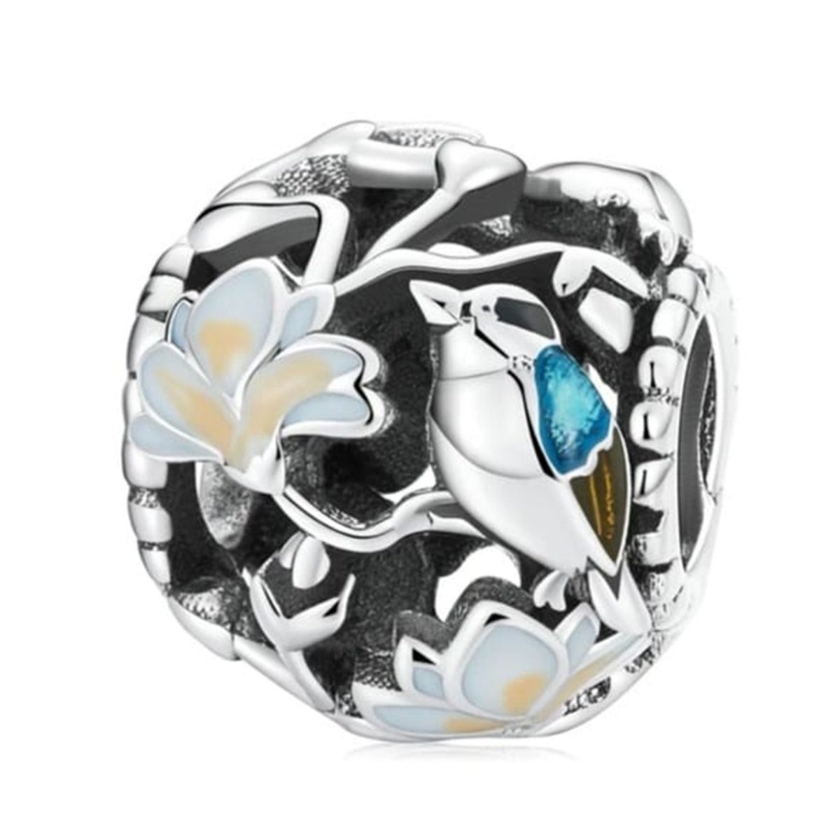 Sterling Silver Bird & Flower Collection Charm - Enchanting Charms