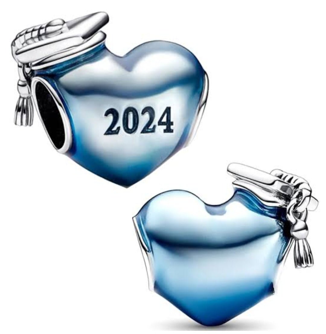 Sterling Silver Blue 2024 Graduation Heart Charm - Enchanting Charms