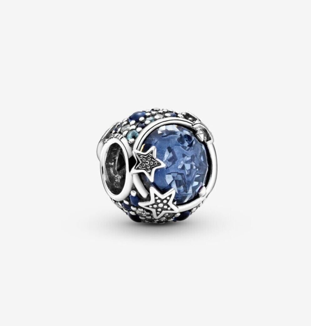 Sterling Silver Blue Celestial Moon And Stars Charm - Enchanting Charms