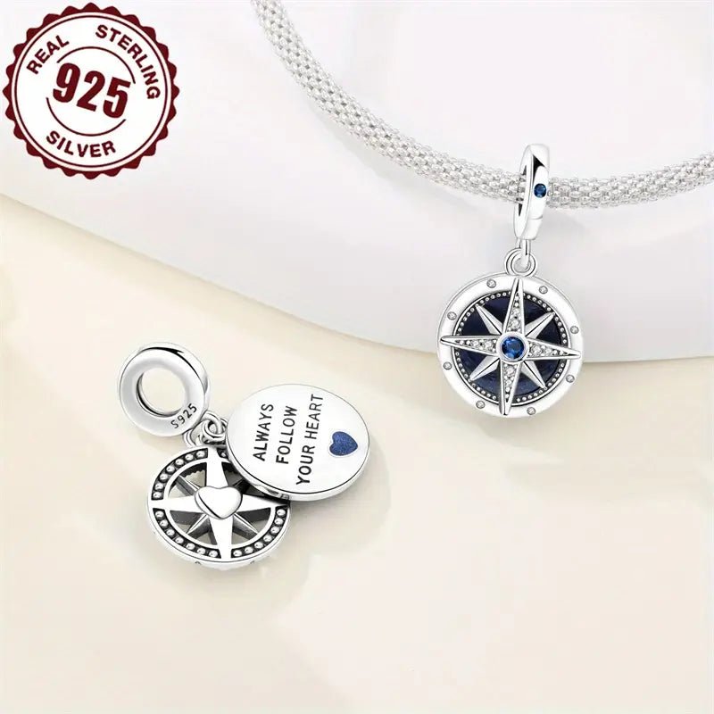 Sterling Silver Blue Compass Charm - Enchanting Charms