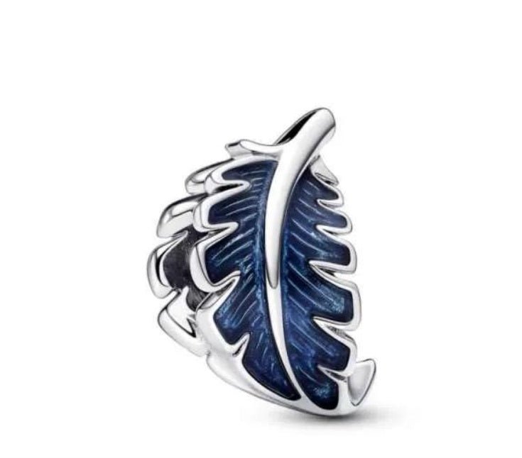 Sterling Silver Blue Curved Feather Charm - Enchanting Charms