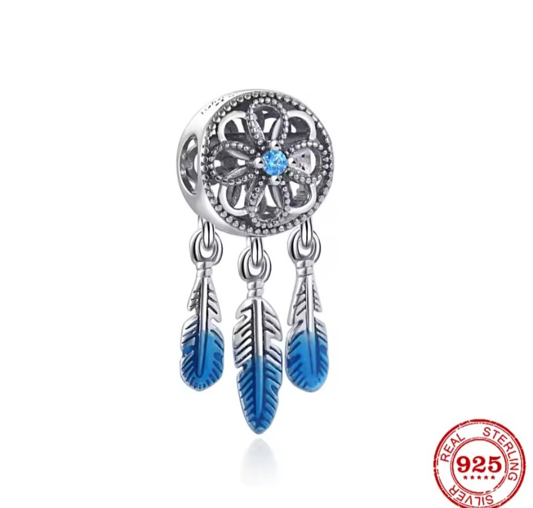 Sterling Silver Blue Dreamcatcher Charm - Enchanting Charms
