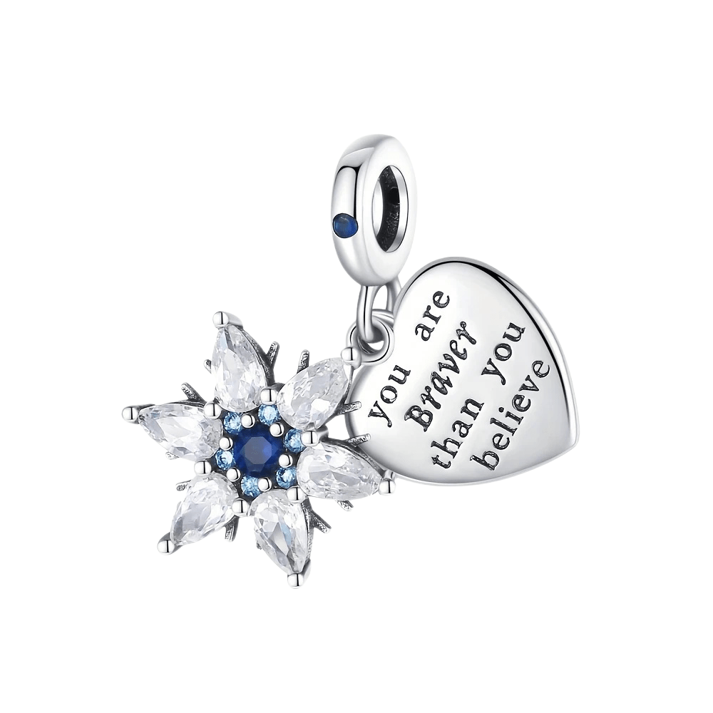 Sterling Silver Blue Flower and Heart Charm - Enchanting Charms