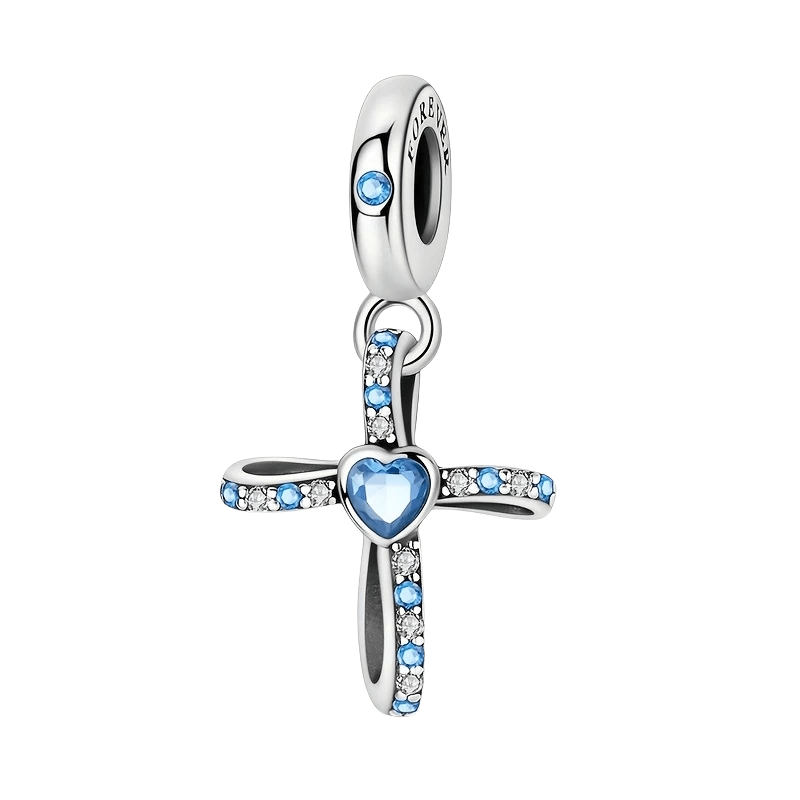 Sterling Silver Blue Forever Cross Charm - Enchanting Charms