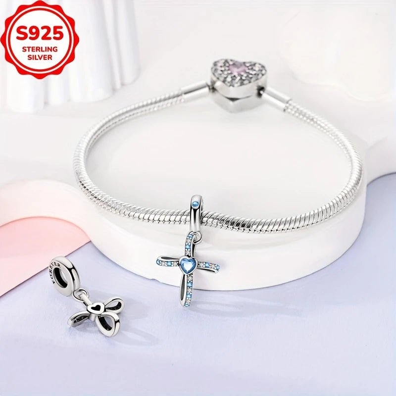 Sterling Silver Blue Forever Cross Charm - Enchanting Charms