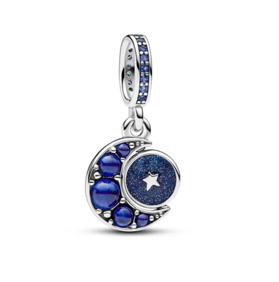 Sterling Silver Blue Moon And Stars Dreams Come True Charm - Enchanting Charms