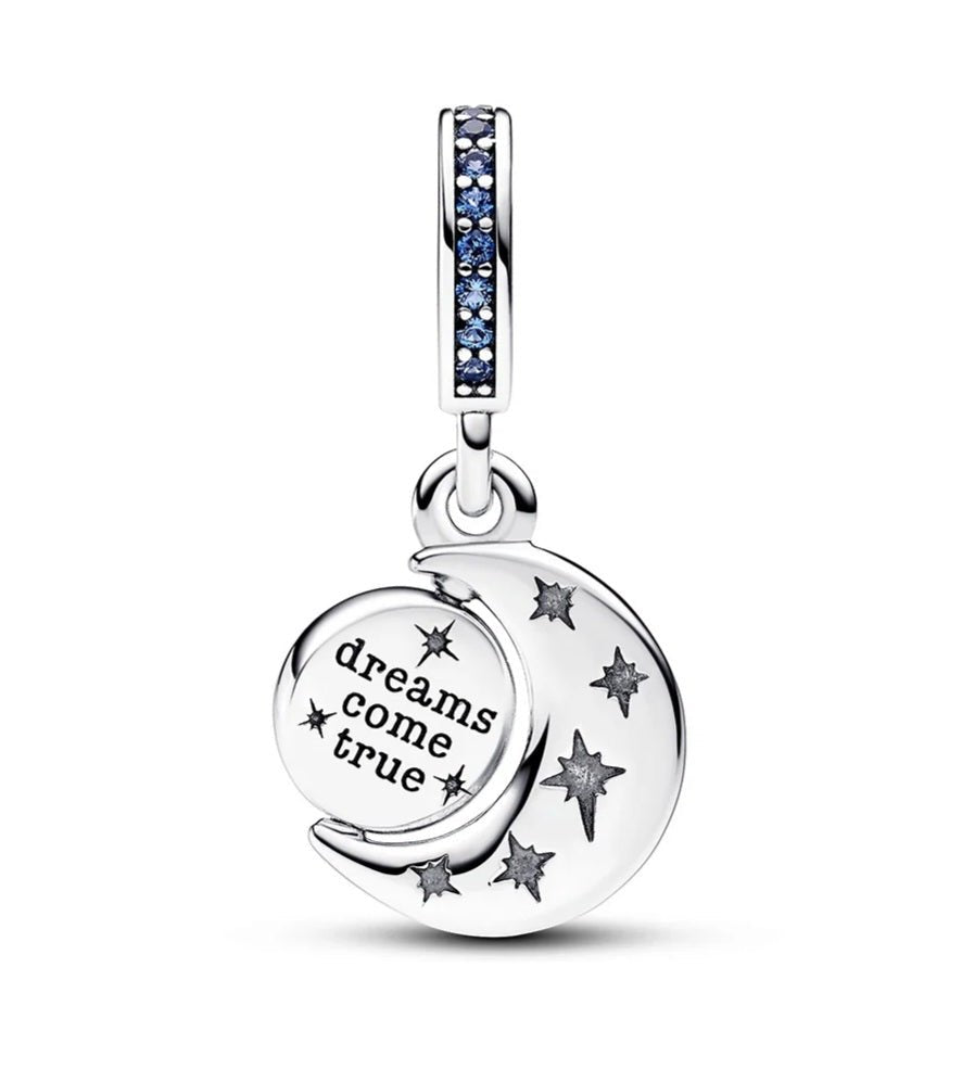 Sterling Silver Blue Moon And Stars Dreams Come True Charm - Enchanting Charms