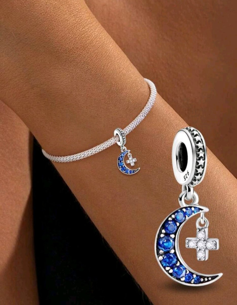 Sterling Silver Blue Moon Cross Charm - Enchanting Charms