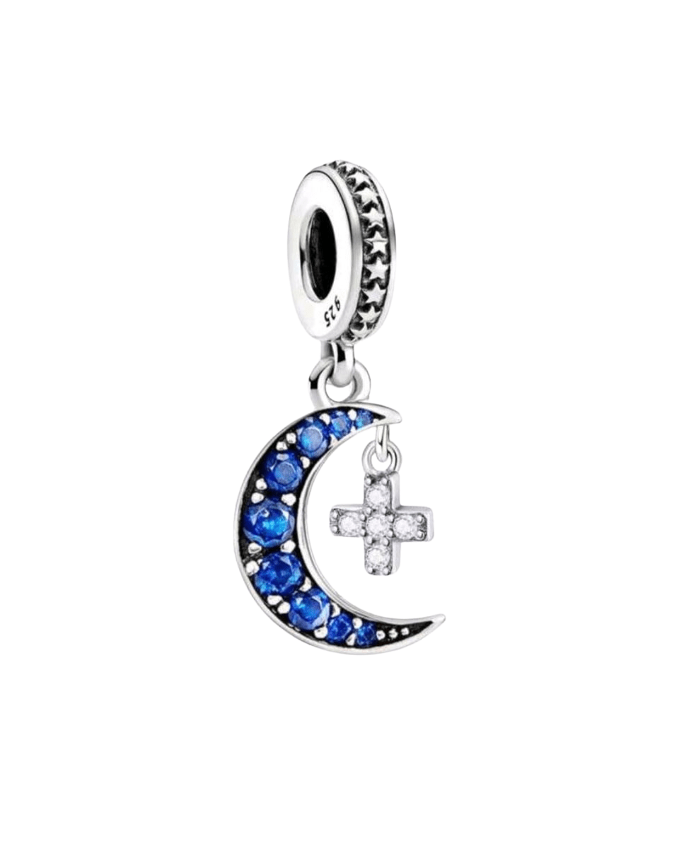 Sterling Silver Blue Moon Cross Charm - Enchanting Charms