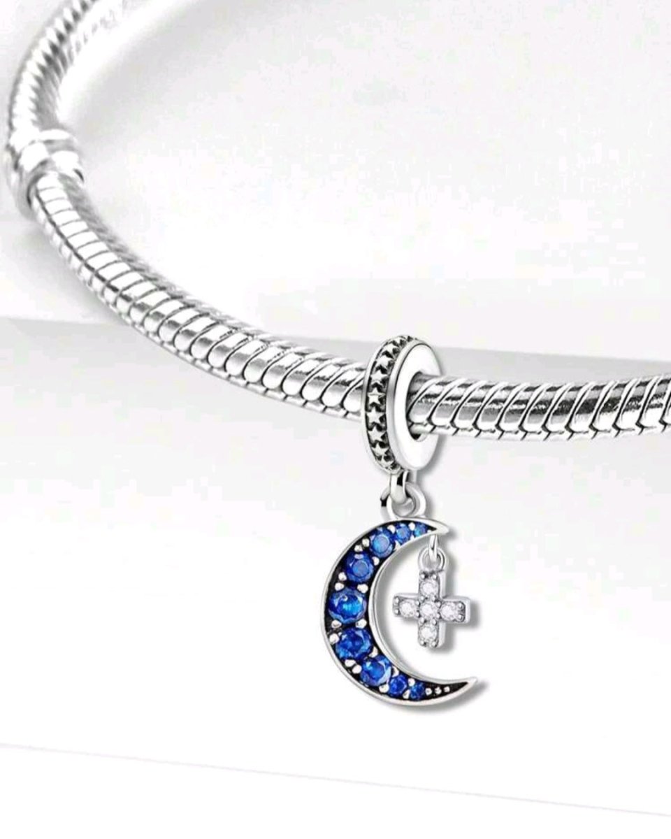 Sterling Silver Blue Moon Cross Charm - Enchanting Charms