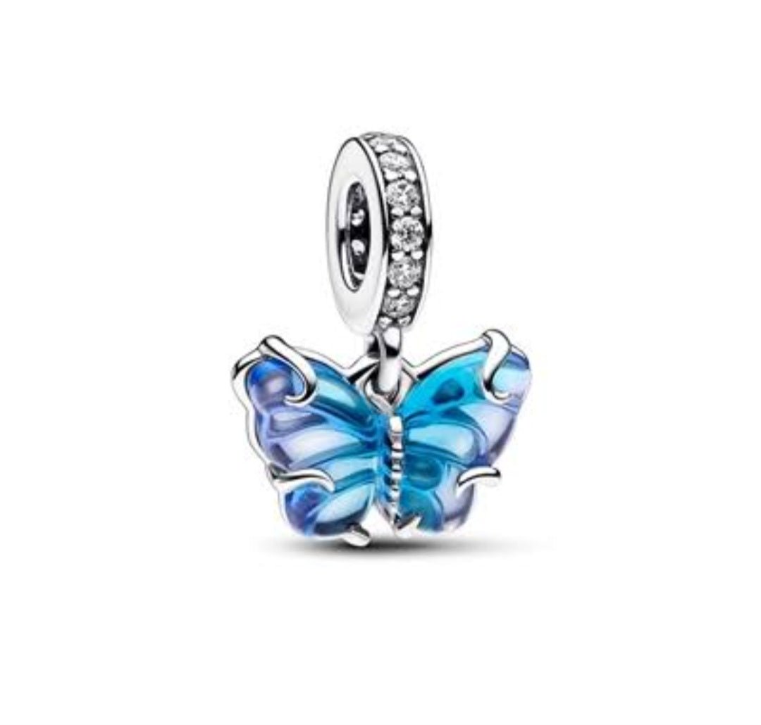 Sterling Silver Blue Murano Glass Butterfly Charm - Enchanting Charms