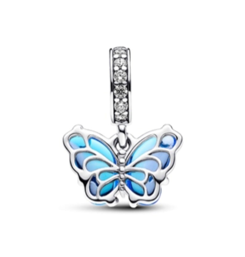 Sterling Silver Blue Murano Glass Butterfly Charm - Enchanting Charms