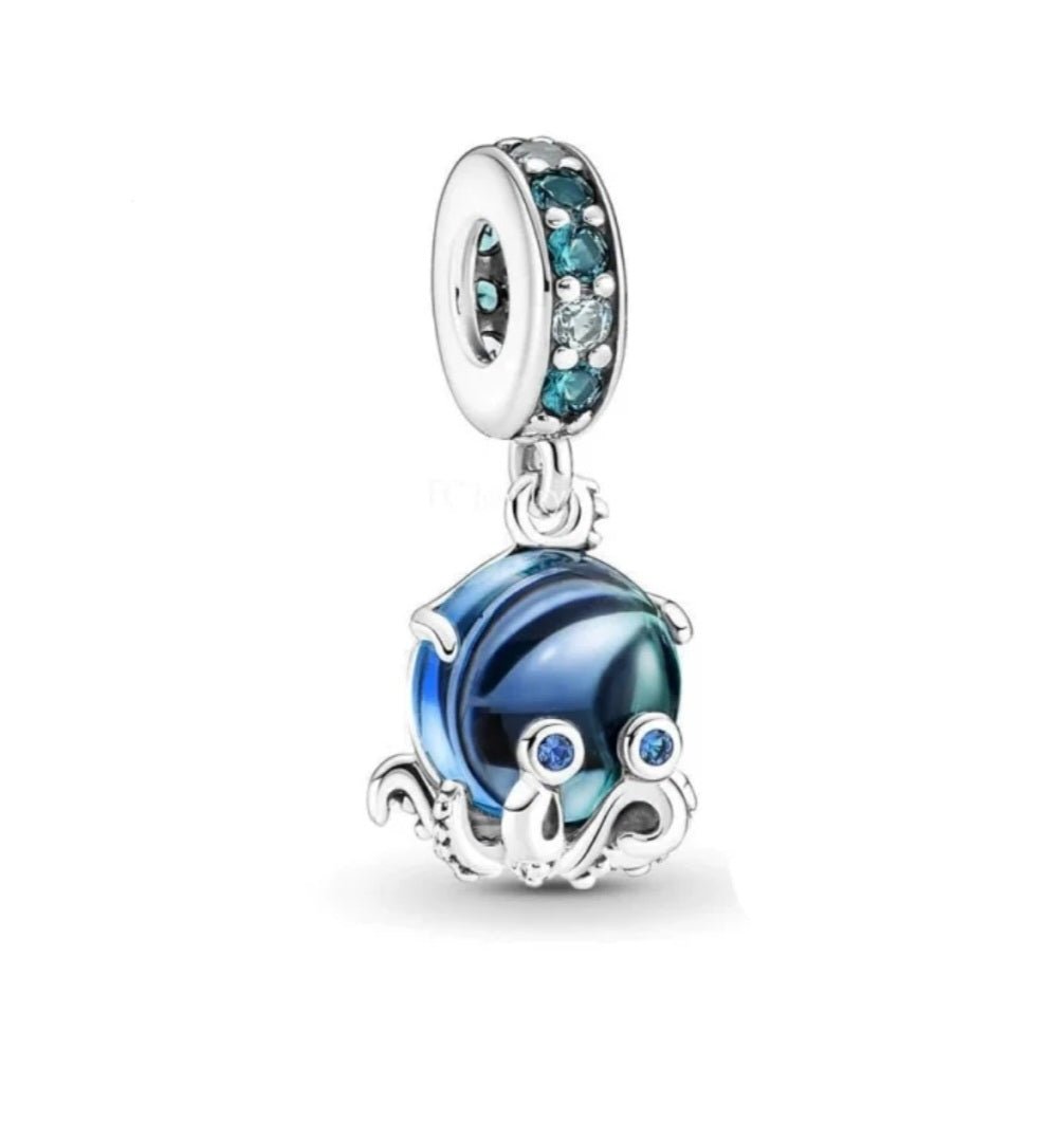 Sterling Silver Blue Murano Octopus Charm - Enchanting Charms