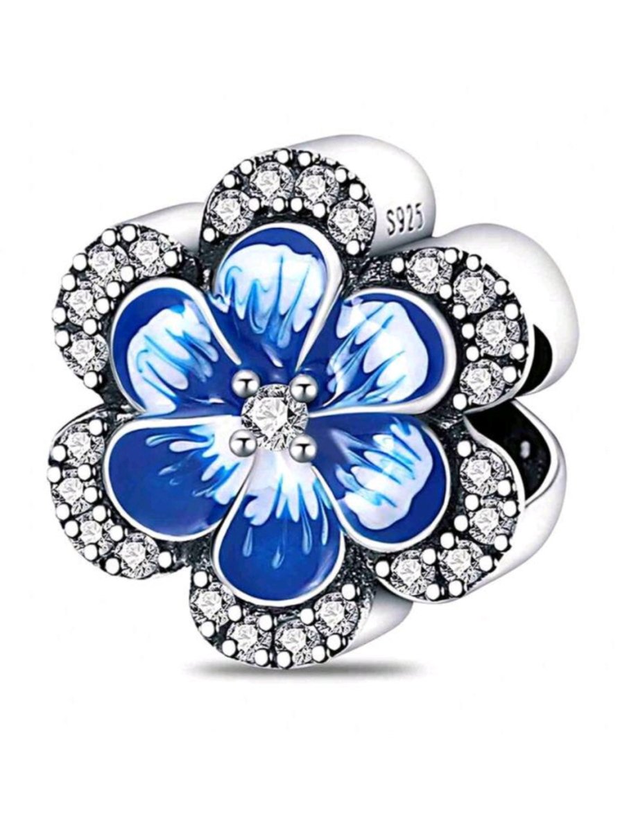 Sterling Silver Blue Pansy Flower Charm - Enchanting Charms