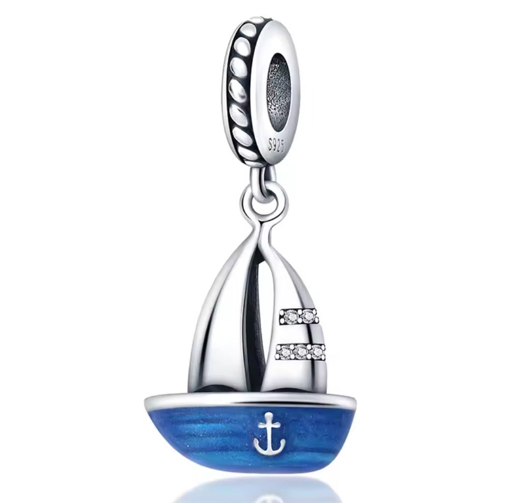 Sterling Silver Blue Sailboat Charm - Enchanting Charms