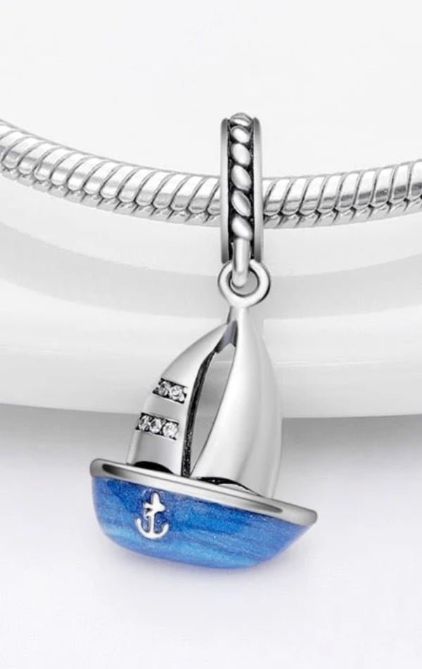 Sterling Silver Blue Sailboat Charm - Enchanting Charms