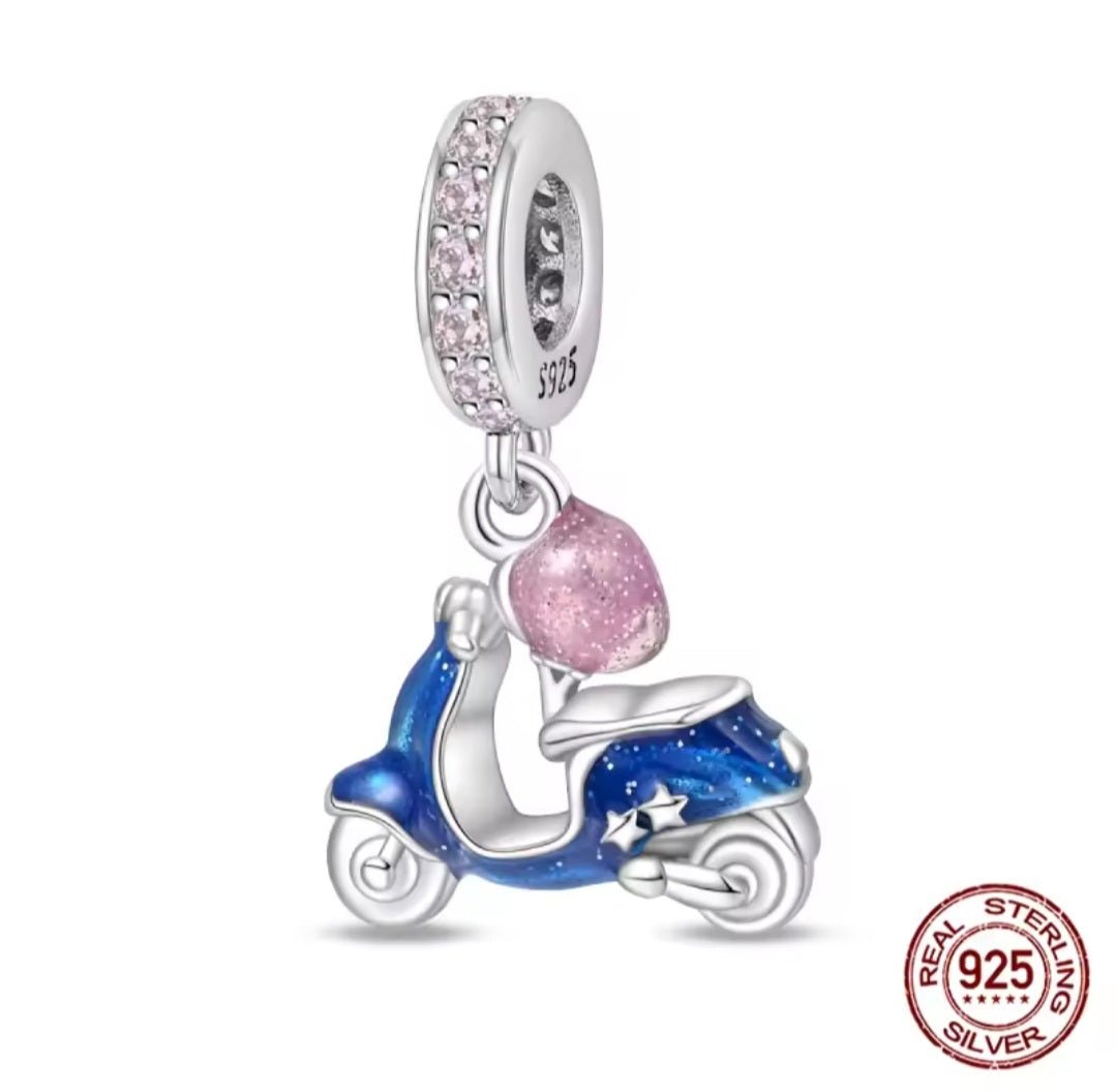 Sterling Silver Blue Scooter Charm - Enchanting Charms